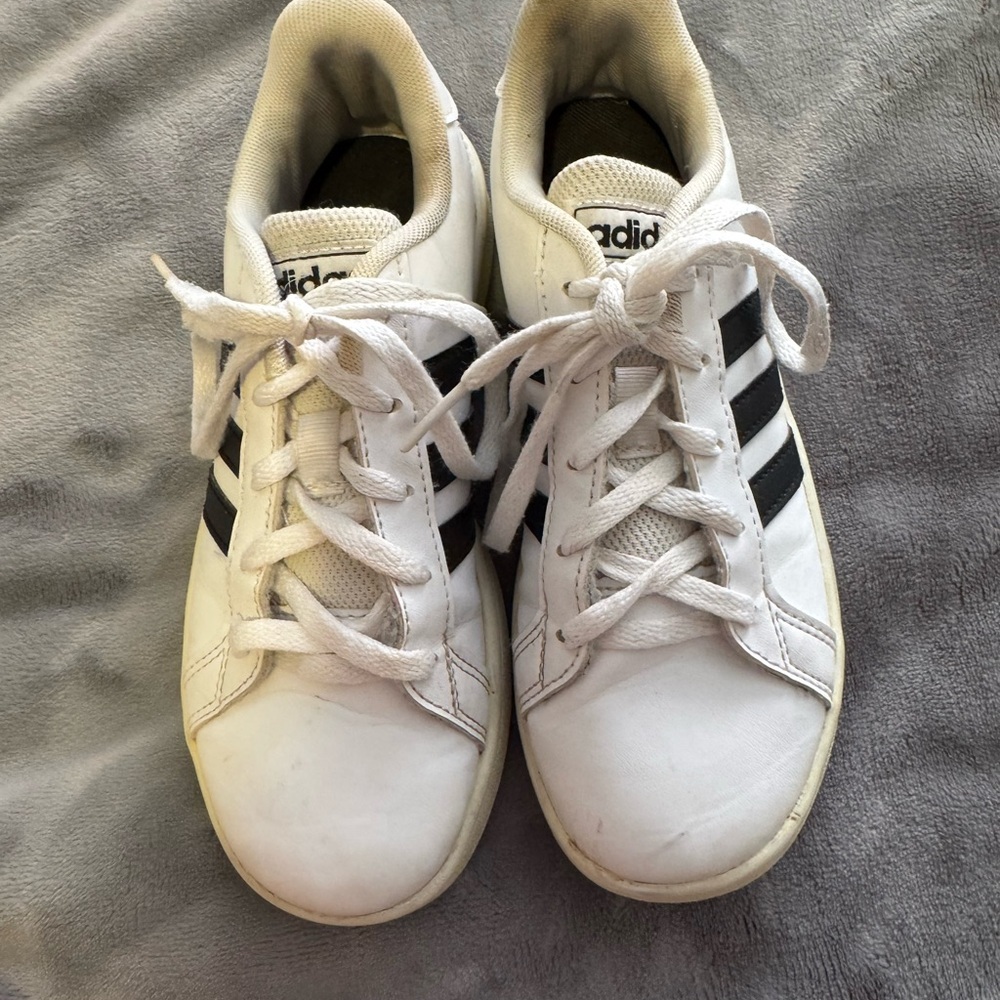 Adidas Kids White and Black Striped Sneakers